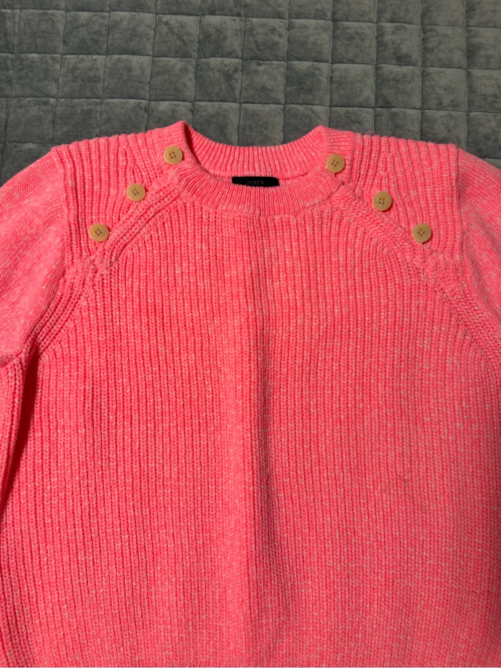 J. Crew Coral Pink Button-Shoulder Crewneck Sweater
